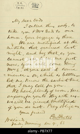 907 lettera firmata EDW. Bates (Edward Bates) di EADS (James B. EADS), 4 Dicembre 1863 Foto Stock