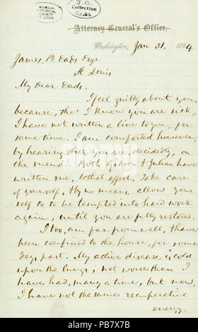 907 lettera firmata EDW. Bates (Edward Bates), Washington, a James B. Eads, St. Louis, 31 Gennaio 1864 Foto Stock