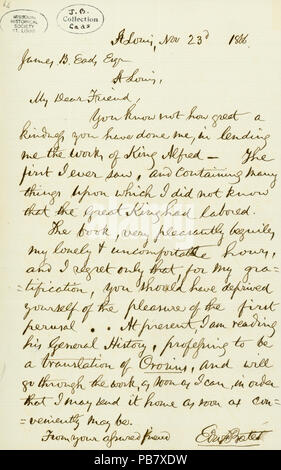 907 lettera firmata EDW. Bates (Edward Bates), St. Louis, a James B. Eads, St. Louis, 23 novembre 1866 Foto Stock