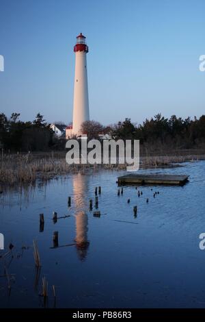 Capo Faro può riflessione, Cape May Point State Park, Cape May Point, New Jersey (NJ) Foto Stock