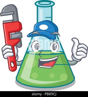 Plumber scienza becher mascotte cartoon Illustrazione Vettoriale