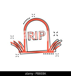 Vector cartoon halloween icona grave in stile fumetto. Segno di pietre tombali illustrazione pittogramma. Rip business effetto splash concept. Illustrazione Vettoriale