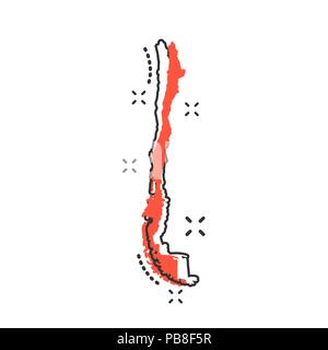 Vector cartoon Cile icona Mappa in stile fumetto. Il Cile segno illustrazione pittogramma. Cartografia mappa business effetto splash concept. Illustrazione Vettoriale