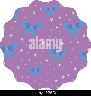 Cornice circolare con fiocchi decorativi e stelle pattern su sfondo bianco, illustrazione vettoriale Illustrazione Vettoriale