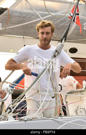 Pierre Rainier Stefano Casiraghi Viezepraesident dello Yacht Club de Monaco e Teamgrunder è il figlio più giovane di Caroline, Principessa di Hannover il team Malizia press eventi nella Brasserie Carls all'Elbhilharmonie mercoledì 25 luglio 2018 ad Amburgo | Utilizzo di tutto il mondo Foto Stock