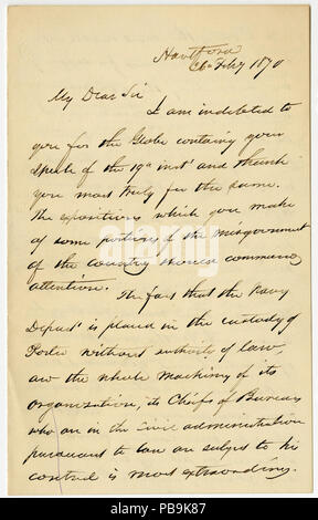 908 lettera firmata Gideon Welles, Hartford, per l'on. S.S. Cox (l'on. Samuel S. Cox, rappresentante degli Stati Uniti, Ohio), 26 Febbraio 1870 Foto Stock