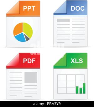 Formato filetype icone - ppt, doc, pdf, xls Illustrazione Vettoriale