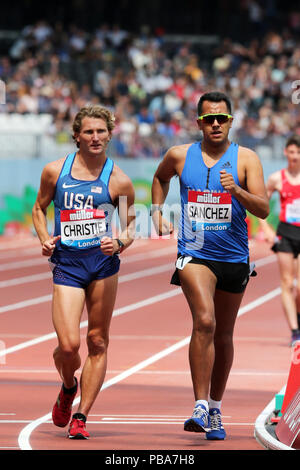 Nick CHRISTIE (Stati Uniti d'America), Eder SÁNCHEZ (Messico) a competere in Uomini 3000m corsa a piedi finale al 2018, IAAF Diamond League, Anniversario Giochi, Queen Elizabeth Olympic Park, Stratford, Londra, Regno Unito. Foto Stock