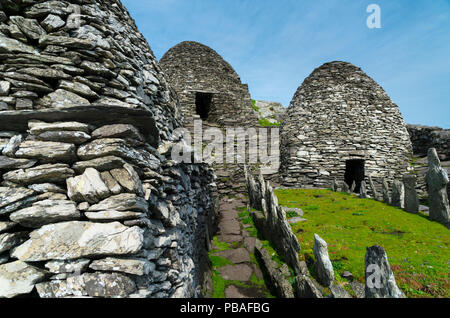 Il monastero di Skellig Michael, Isole Skellig sito patrimonio mondiale, nella contea di Kerry, Irlanda, Europa. Settembre 2015. Foto Stock