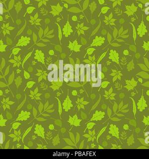 Foresta russa seamless pattern. Tessuto camouflage. Formato quadrato. Lascia la texture. Alberi di europeo di design. Rovere, tiglio, betulla, castagno, salici, ontani, Illustrazione Vettoriale