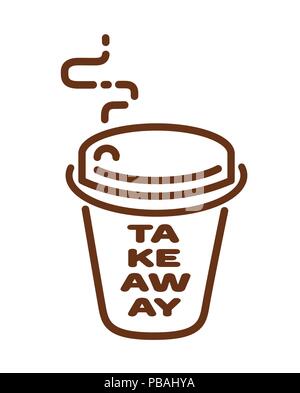 "Take Away' cup icona. Caffè, tè o altre bevande segno. Trendy linea piana di design. Illustrazione Vettoriale Illustrazione Vettoriale