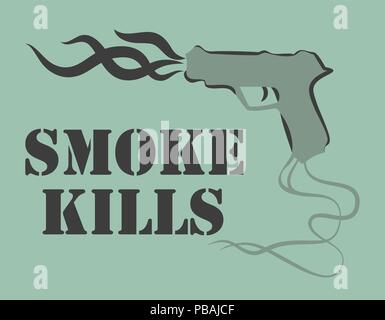 Il fumo uccide il poster. Fumatori concetto del danno. Pistola con fumo. Illustrazione Vettoriale. Illustrazione Vettoriale