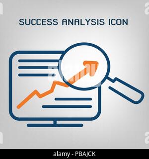 Linea piatta analisi sito icona. SEO (search engine optimization) scansione. Grafico, statistiche finanziarie, analisi di mercato concetto. Il laconico blu e arancione lin Illustrazione Vettoriale