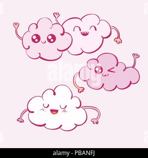 Set di vettore di kawaii Cartoon carino cloudsOE fumetti Illustrazione Vettoriale