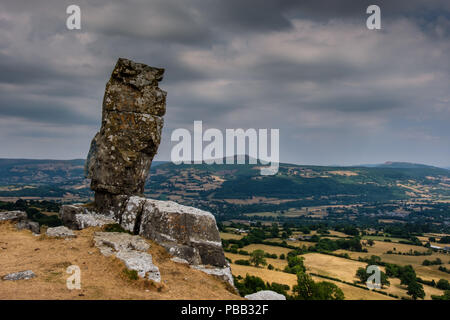 Il solitario pastore a Disgwylfa cava, con pan di zucchero nella distanza, vicino a Crickhowell, POWYS, GALLES Foto Stock