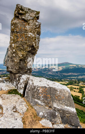 Il solitario pastore a Disgwylfa cava, con pan di zucchero nella distanza, vicino a Crickhowell, POWYS, GALLES Foto Stock