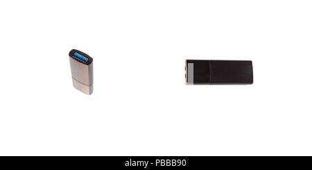 Unità Flash USB closuep su sfondo bianco. Hardware Smart computer accessori Foto Stock