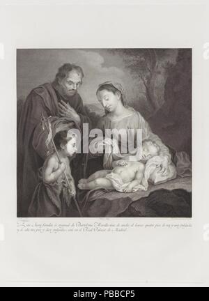 Juan Alonso del canto; Antoine Louis Romanet -incisore- (Dopo Bartolomé Esteban Murillo) / "La Santa Famiglia con il bambino San Giovanni Battista". 1797. Taille douce: attacco e incisioni su carta intessuta; 1797. Taille douce: attacco e incisioni su carta intessuta. Museo : Museo del Prado di Madrid, España. Foto Stock