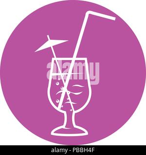 Icona di rosa di cocktail party con paglia e ombrellone Illustrazione Vettoriale