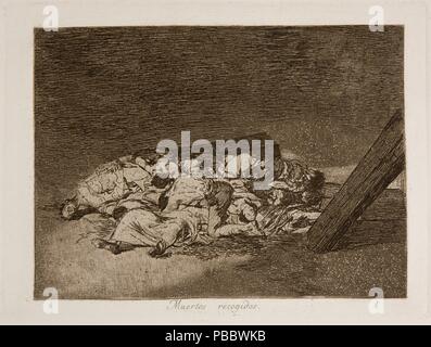 Francisco de Goya y Lucientes / 'il raccolto dei morti". 1812 - 1814. Incisione acquatinta, Burnisher su carta avorio. Artwork noto anche come: DESASTRE Nº 63-MUERTOS RECOGIDOS. Museo : Museo del Prado di Madrid, España. Foto Stock