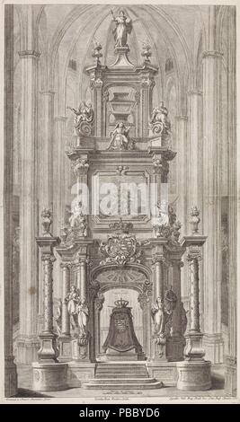 Ignacio Valls; Carlos Grau / 'Catafalque funebre di Maria Amalia di Sassonia a Barcellona". 1761. Incisione su avorio carta vergata; 1761. Incisione su avorio di cui la carta. Museo : Museo del Prado di Madrid, España. Foto Stock