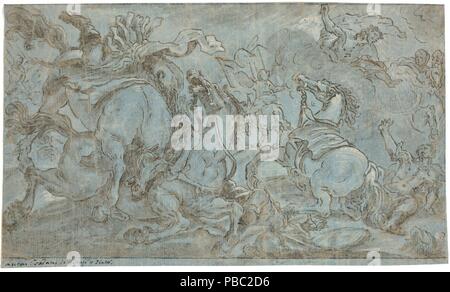 Juan Conchillos y Falcó / "Conversione di San Paolo". Tardo XVII secolo. Grigio-marrone a lavare, matita, tocchi di bianco gesso su carta grigia. Museo : Museo del Prado di Madrid, España. Foto Stock