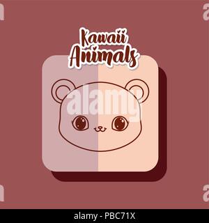 Kawaii icona orso su sfondo rosso, design colorato. vettore illustraiton Illustrazione Vettoriale