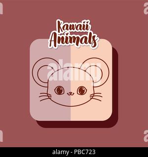 Kawaii icona del mouse su sfondo rosso, design colorato. vettore illustraiton Illustrazione Vettoriale