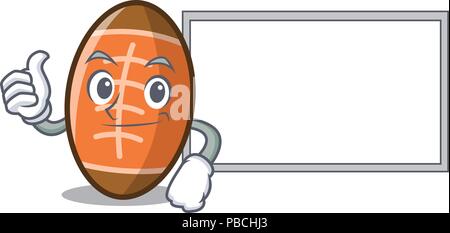 Pollice in su con scheda di rugby di carattere a sfera cartoon Illustrazione Vettoriale