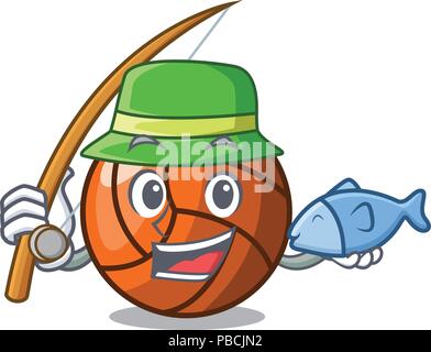 Pesca mascotte di pallavolo in stile cartone animato Illustrazione Vettoriale