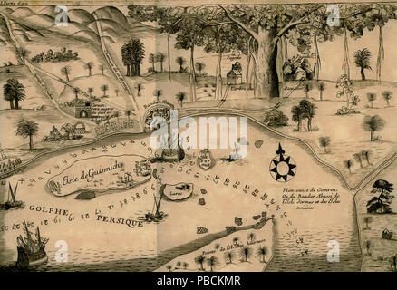 1203 esatto piano de Gomron ou du Bandar Abasse, de l'Isle d'Ormus et des Isles voisines - Tavernier Jean Baptiste - 1677 Foto Stock