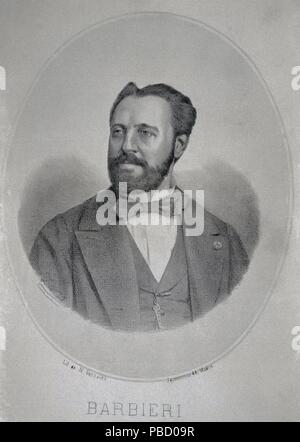 FRANCISCO ASENJO BARBIERI. COMPOSITOR ESPAÑOL . MADRID 1822 - 1894. GRABADO RETRATO DE N . GONZALEZ. BIBLIOTECA NACIONAL . MADRID. Foto Stock