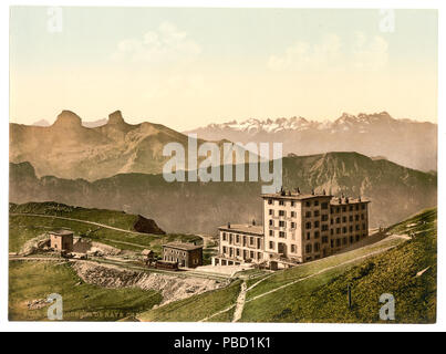 1266 Rochers de Naye Grand Hotel, e la ferrovia, del Lago di Ginevra Svizzera-LCCN2001702448 Foto Stock