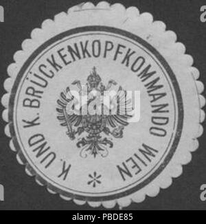 Alte Briefverschlussmarke aus Papier, welche seit ca. 1850 von Behoerden, Anwaelten, Notaren und Firmen zum verschliessen der Post verwendet wurde. 1417 Siegelmarke K. und K. Brückenkopfkommando Wien W0322881 Foto Stock