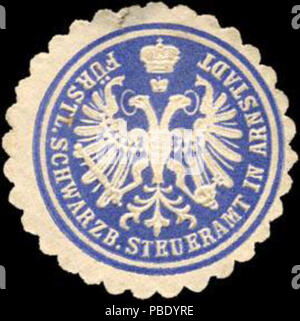 Alte Briefverschlussmarke aus Papier, welche seit ca. 1850 von Behoerden, Anwaelten, Notaren und Firmen zum verschliessen der Post verwendet wurde. 1358 Siegelmarke Fürstlich Schwarzb. Steueramt a Arnstadt W0219941 Foto Stock