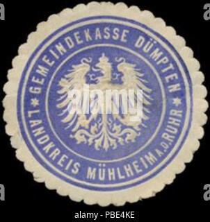 Alte Briefverschlussmarke aus Papier, welche seit ca. 1850 von Behoerden, Anwaelten, Notaren und Firmen zum verschliessen der Post verwendet wurde. 1387 Siegelmarke Gemeindekasse Dümpten Landkreis Mühlheim-Ruhr W0383088 Foto Stock