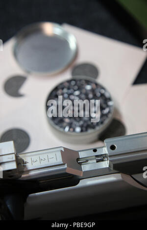 Bomboletta di alluminio di pellet di piombo per fucile ad aria compressa e fucile ad aria compressa Foto Stock