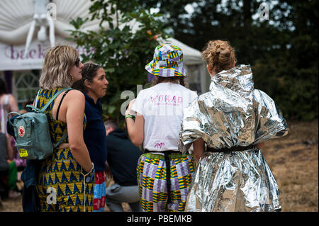 WOMAD Festival, Charlton Park, Wiltshire, Regno Unito. Il 28 luglio 2018. Scene a WOMAD 2018, il festival di musica, arte e danza. Come il British ondata di caldo viene fornito ad una brusca fine, i frequentatori del festival godere intermittente di tuoni, forti venti e sole splendente. Credito: Francesca Moore/Alamy Live News Foto Stock