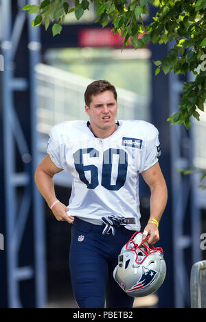 Gillette Stadium. 28 Luglio, 2018. MA, USA; New England Patriots centre David Andrews (60) prende il campo durante il New England Patriots Training Camp a Gillette Stadium. Anthony Nesmith/CSM/Alamy Live News Foto Stock