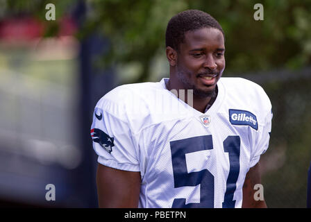 Gillette Stadium. 28 Luglio, 2018. MA, USA; New England Patriots running back Sony Michel (51) prende il campo durante il New England Patriots Training Camp a Gillette Stadium. Anthony Nesmith/CSM/Alamy Live News Foto Stock