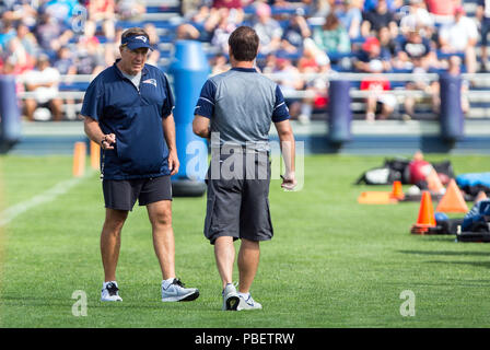 Gillette Stadium. 28 Luglio, 2018. MA, USA; New England Patriots head coach Bill Bellichick durante il New England Patriots Training Camp a Gillette Stadium. Anthony Nesmith/CSM/Alamy Live News Foto Stock