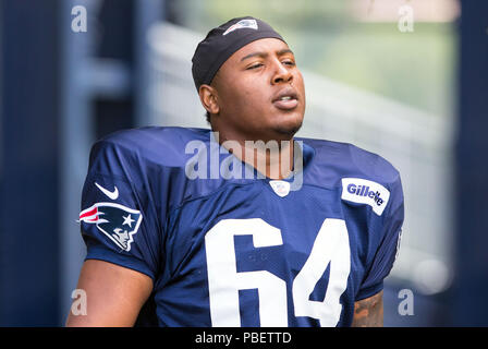 Gillette Stadium. 28 Luglio, 2018. MA, USA; New England lineman difensivo Frank Herron (64) prende il campo durante il New England Patriots Training Camp a Gillette Stadium. Anthony Nesmith/CSM/Alamy Live News Foto Stock