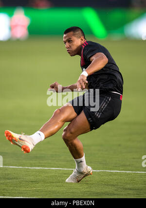 Carson, CA. Xxv Luglio, 2018. Il Manchester United avanti Alexis Sanchez (7) si riscalda prima di una partita tra AC Milan vs manchester united Mercoledì, 25 luglio 2018 presso il Centro StubHub, a Carson, CA. Il Manchester United ha sconfitto il Milan 1-1 (9-8) sanzioni. (Obbligatorio Credito: Juan Lainez/MarinMedia.org/Cal Sport Media) (completare il fotografo e il credito richiesto) Credito: csm/Alamy Live News Foto Stock
