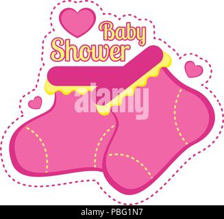 Baby shower etichetta con una coppia di calze Illustrazione Vettoriale