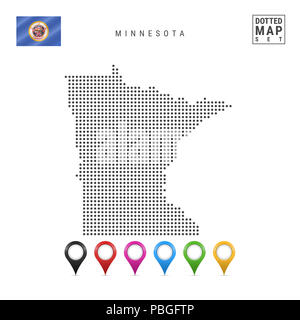 Punti mappa Pattern del Minnesota. Stilizzata semplice silhouette del Minnesota. La bandiera dello Stato del Minnesota. Insieme multicolore i marcatori mappa. Illustrat Foto Stock