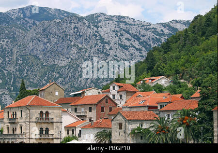 Vecchie case di pietra città Perast Montenegro Foto Stock