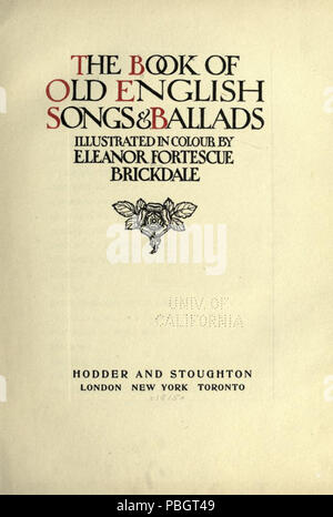 1617 Il libro del vecchio inglese canzoni e ballate - 02 Foto Stock