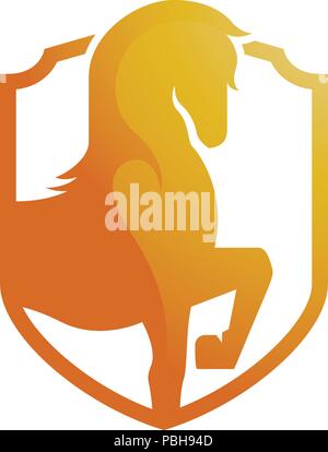 Strong Golden Horse in scudo simbolo astratto Illustrazione Vettoriale