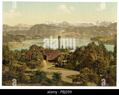 1816 Vista del versante meridionale della catena delle Alpi con il Titlis da Drei Linden Lucerna svizzera Foto Stock