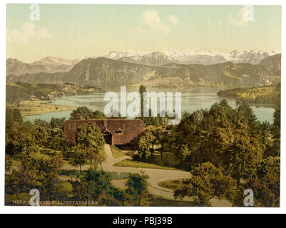 1816 Vista del versante meridionale della catena delle Alpi, con il Titlis da Drei Linden, Lucerna, Svizzera-LCCN2001703040 Foto Stock